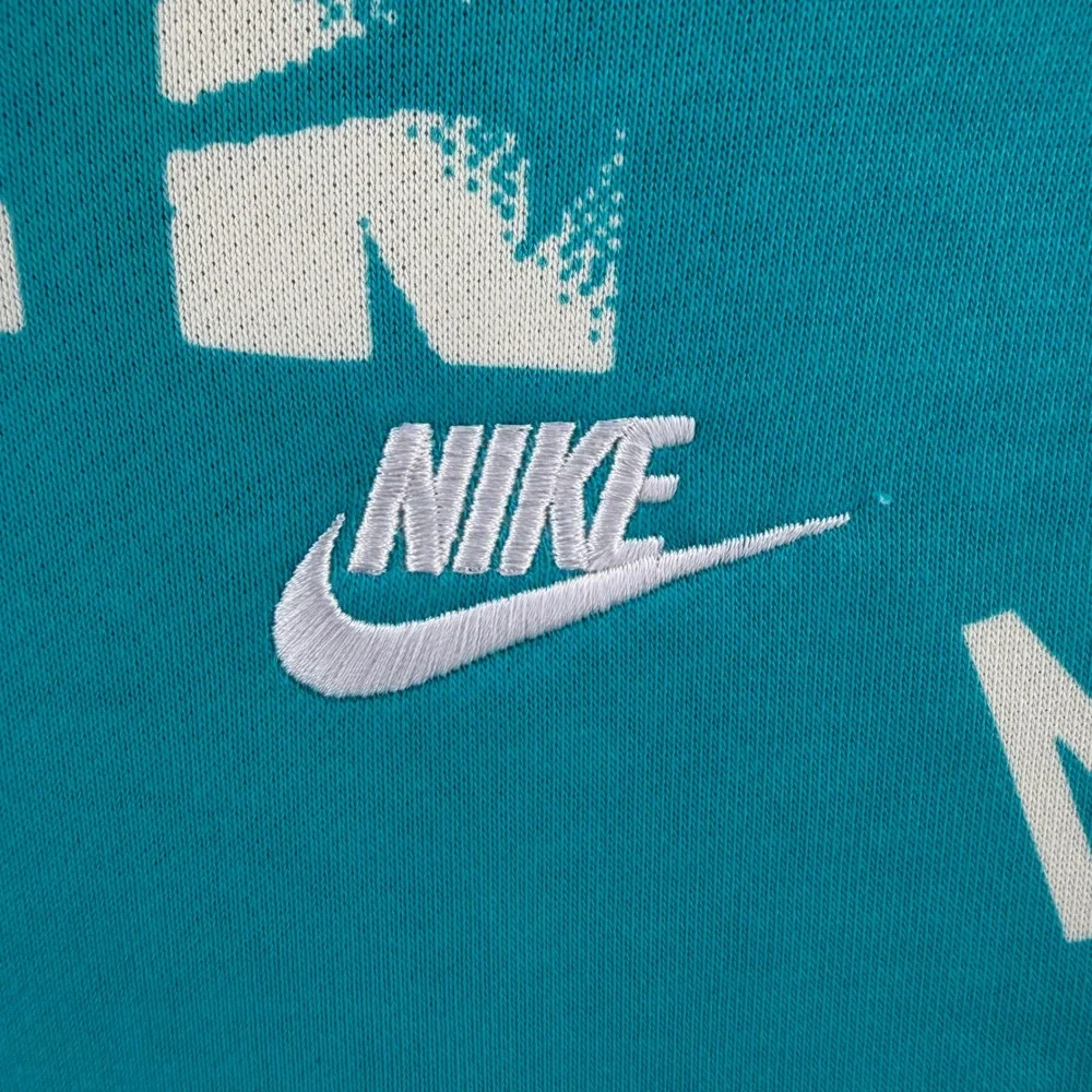 Nike Kids Hoodie Turquoise All Over Logo Print Graphic Sweatshirt Size Large NEW